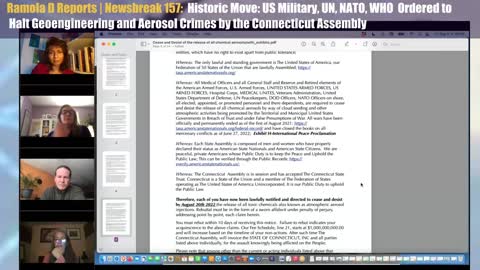 NEWSBREAK 157 | HISTORIC: US MILITARY, UN, ORDERED TO HALT AEROSOL CRIMES BY CONNECTICUT ASSEMBLY