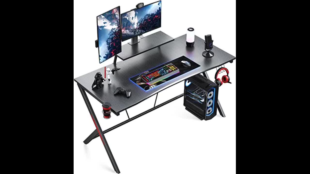 Review: Gaming Desk 55" with Monitor Shelf Gaming Table Desk for Girls Home Computer Desk with...