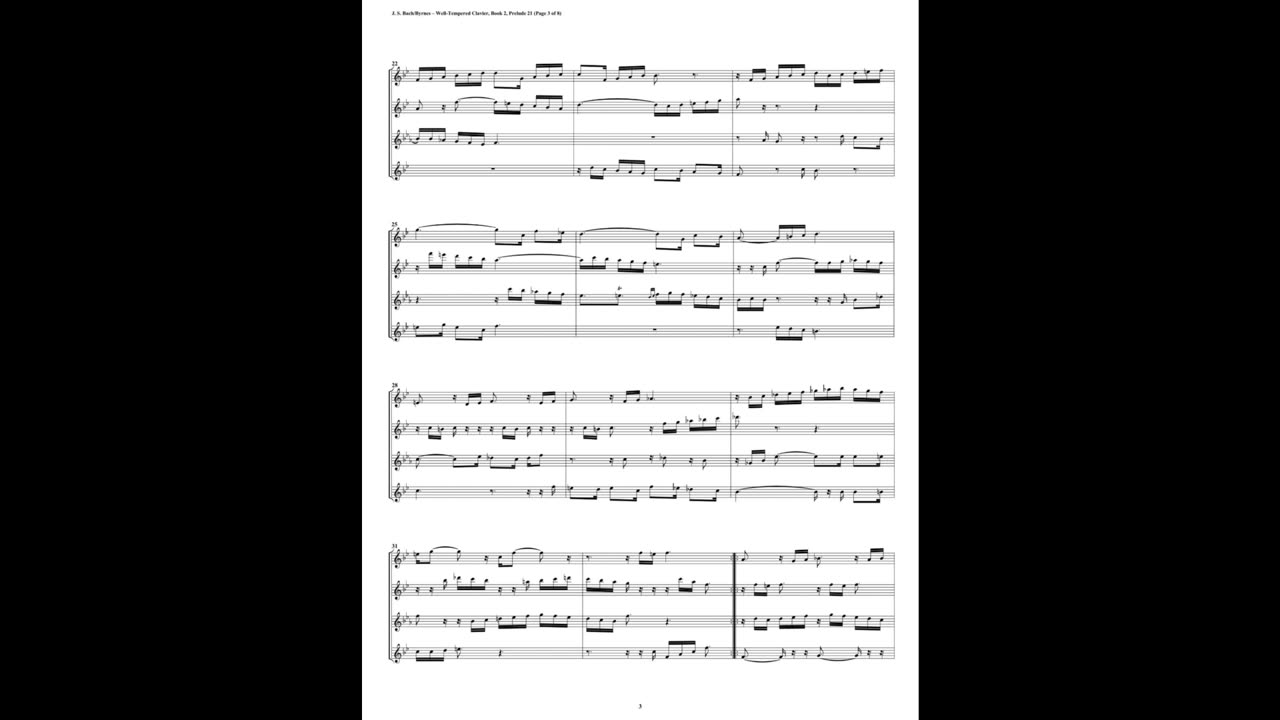 J.S. Bach - Well-Tempered Clavier: Part 2 - Prelude 21 (Flute Quartet)