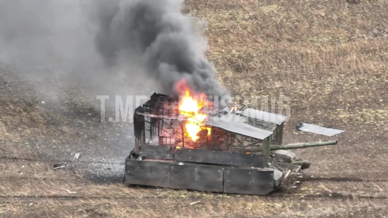 Russian Tank Goes Up in Flames