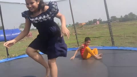 Aditya and Ananya enjoying on trampoline