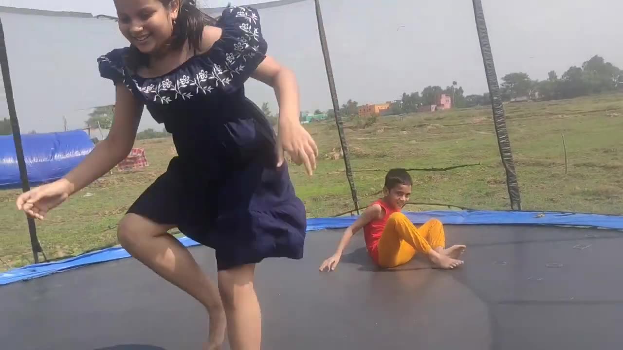 Aditya and Ananya enjoying on trampoline