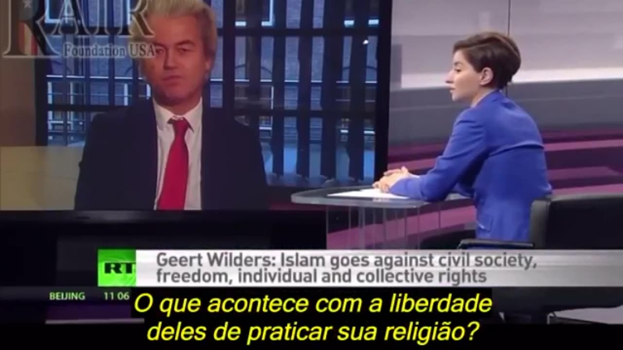 Geert Wilders responde questionamentos de jornalista cristã simpatizante do Islã.