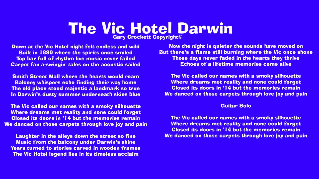 The Vic Hotel Darwin Song