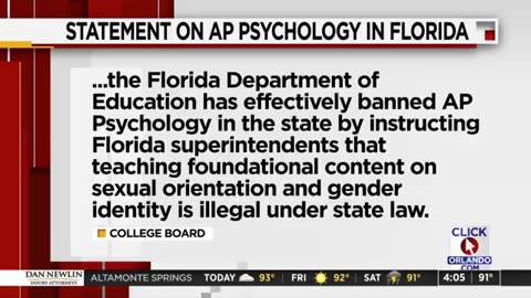 Florida AP Psychology in the state "effectively banned" because the course includes lessons ...