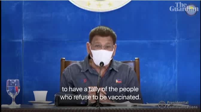 Philippine President Tells people to get shot or go to jail.