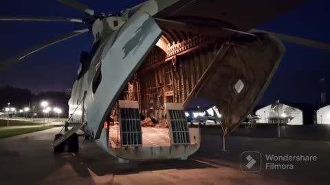 Detail of the rear mobile ramp (open and closing) of a Russian Mil Mi-26 stationed at Patriot Park.