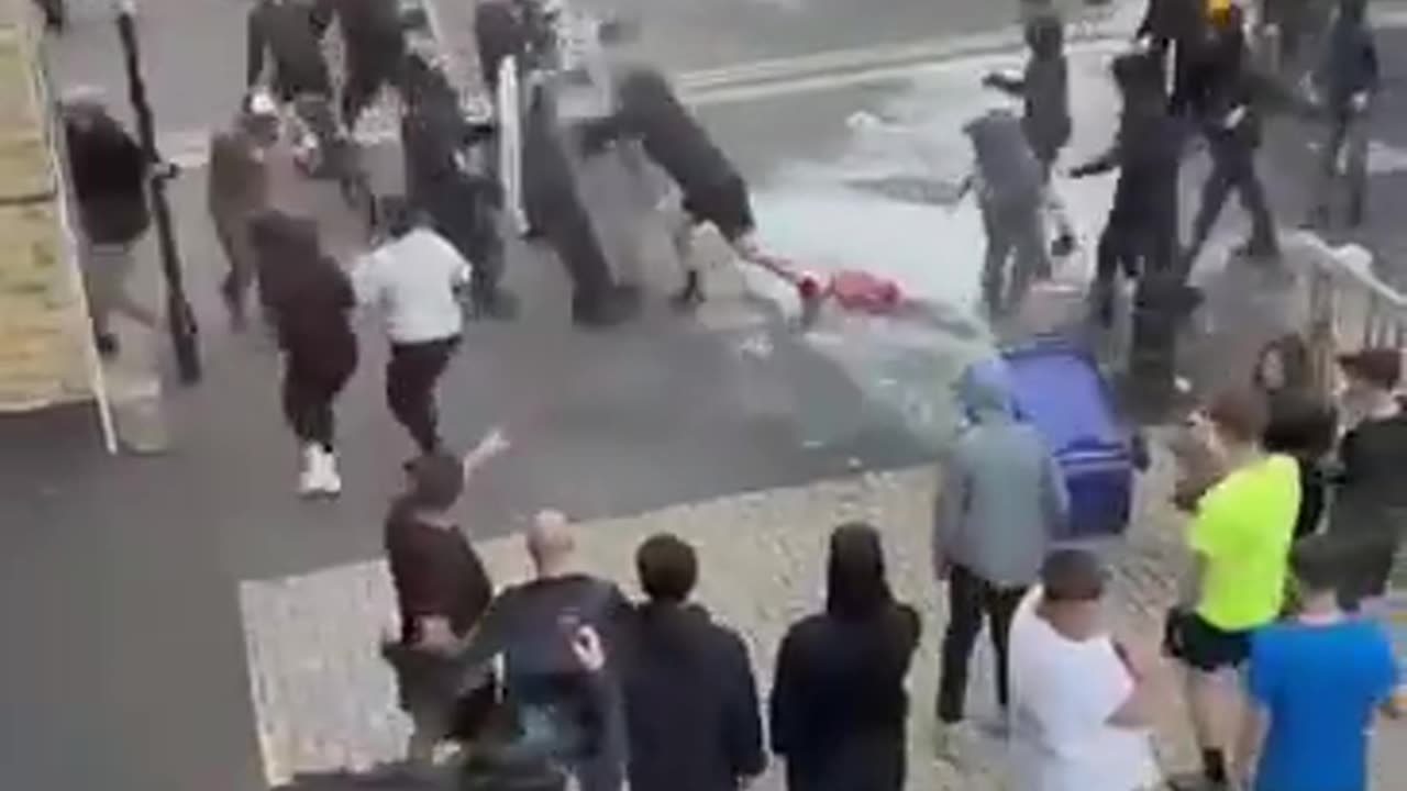 Sunderland, England — Rioters confront police at a protest over two-tier