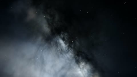 Spinning shot flying in black matter in space