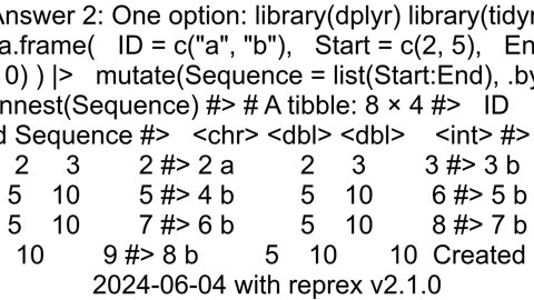 I would like to add a new column per row that is a sequence based on the start and end column