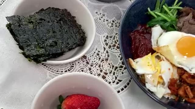 Korean traditional food bibimbap and seaweed soup