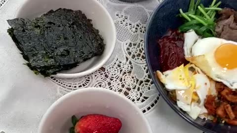 Korean traditional food bibimbap and seaweed soup