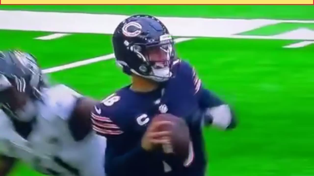 Caleb Williams Throws Ball Off Lineman Head