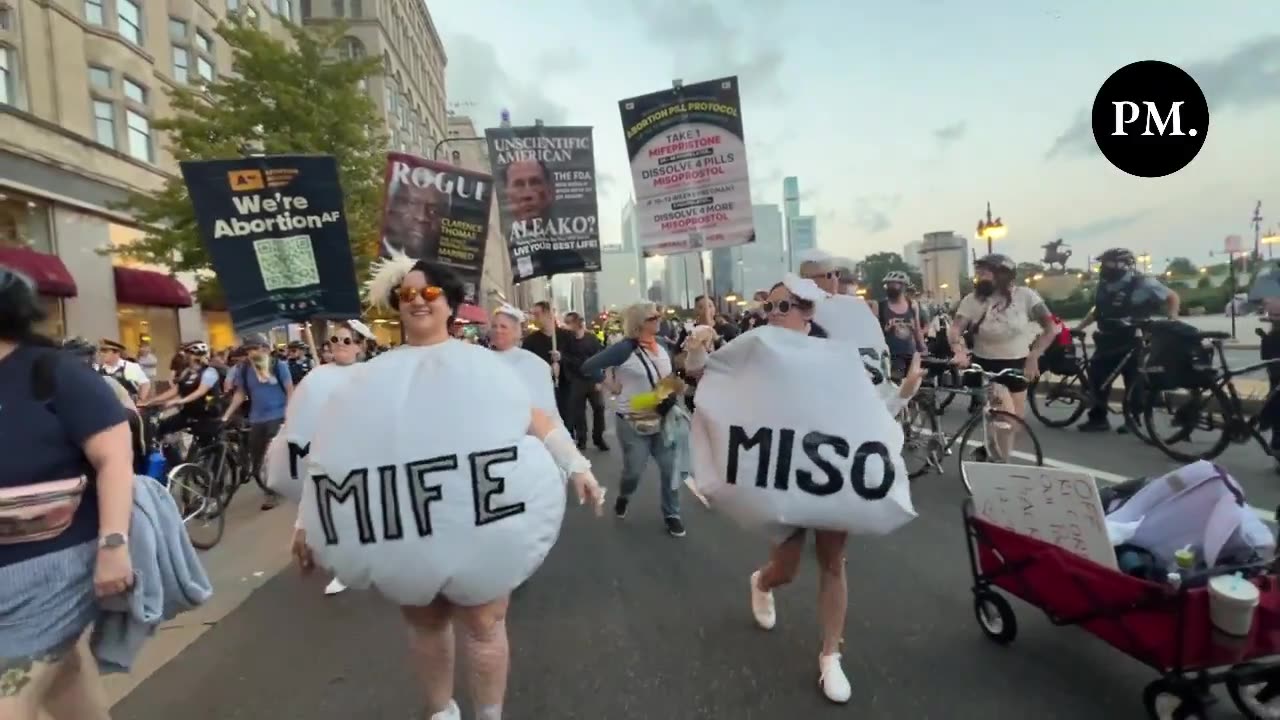 DNC protesters are dressed up as abortion pills.