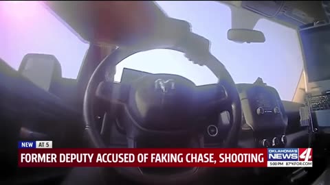 Police officers fakes a car chase and shooting. Makes up a story about a black man doing it