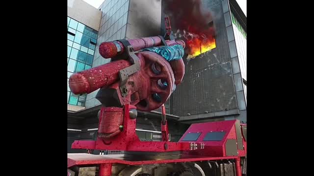 Funny footage of a fire truck fighting a fire