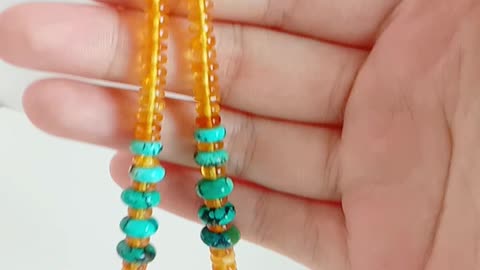 Turquoise roundle beads and orange spiny oyster beads necklace full strand 16inch 06