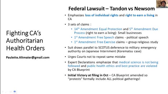 Paullette Altmaier: Tandon v Newsom Lawsuit Update
