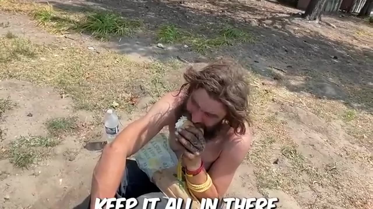 Blessing Homeless Man with a Backpack and Sleeping Bag!