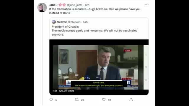Watch Croatia PRESIDENT Say No More Jabs