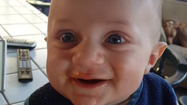 Cute 4 Month Old Loves His Food... LOL