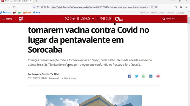 Bebês são internados após tomarem vacina contra Covid no lugar da pentavalente em Sorocaba