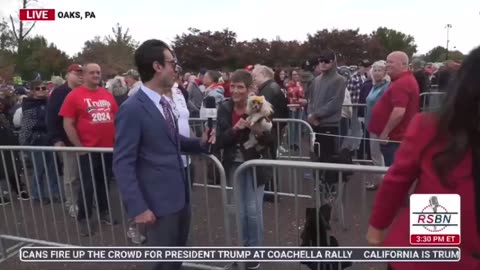 Poodle running for attorney general interviewed at Trump rally