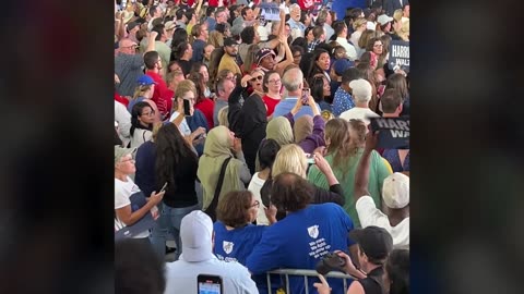 Kamala Harris reacts to interruption by Gaza protesters at Detroit rally