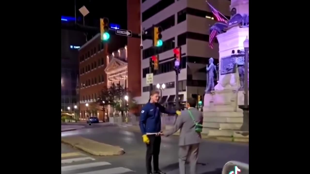 Clown Democrat Mayor Matt Tuerk tries to stop a Trump rally in Allentown, PA