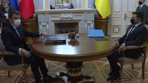 French President Macron arrives for talks with Ukraine's Zelensky
