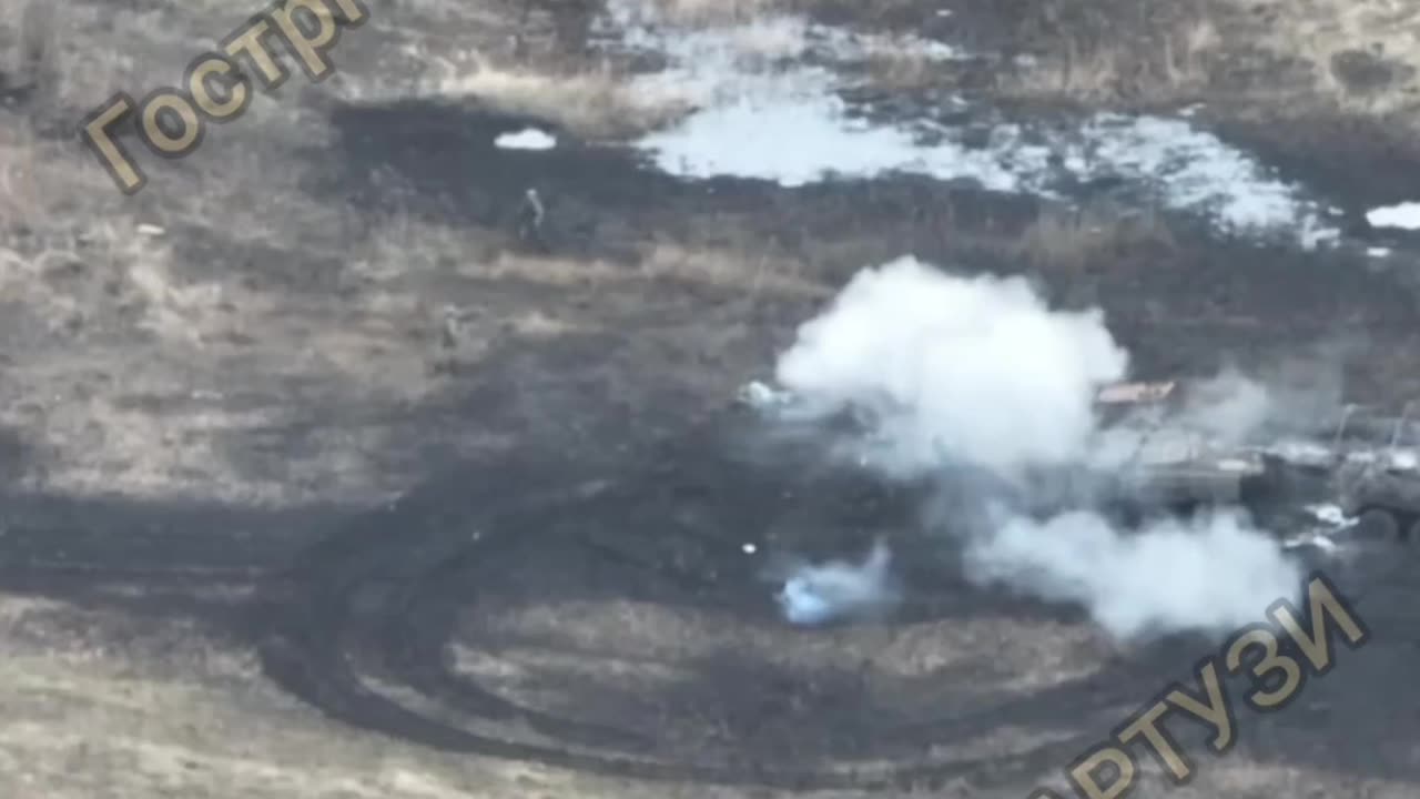 Drone Strike on Russian Tank Crew Stuck in the Mud