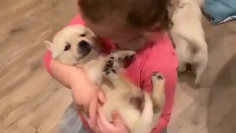 Cute baby with baby dog 😍