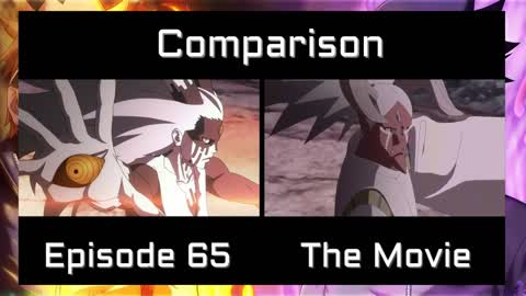 Naruto and Sasuke VS Momoshiki Comparison Side by Side: Boruto Anime Episode 65 VS The Movie