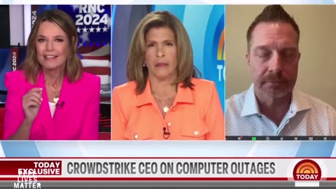Crowdstrike CEO starts panicking and choking on his words when the media asks him...