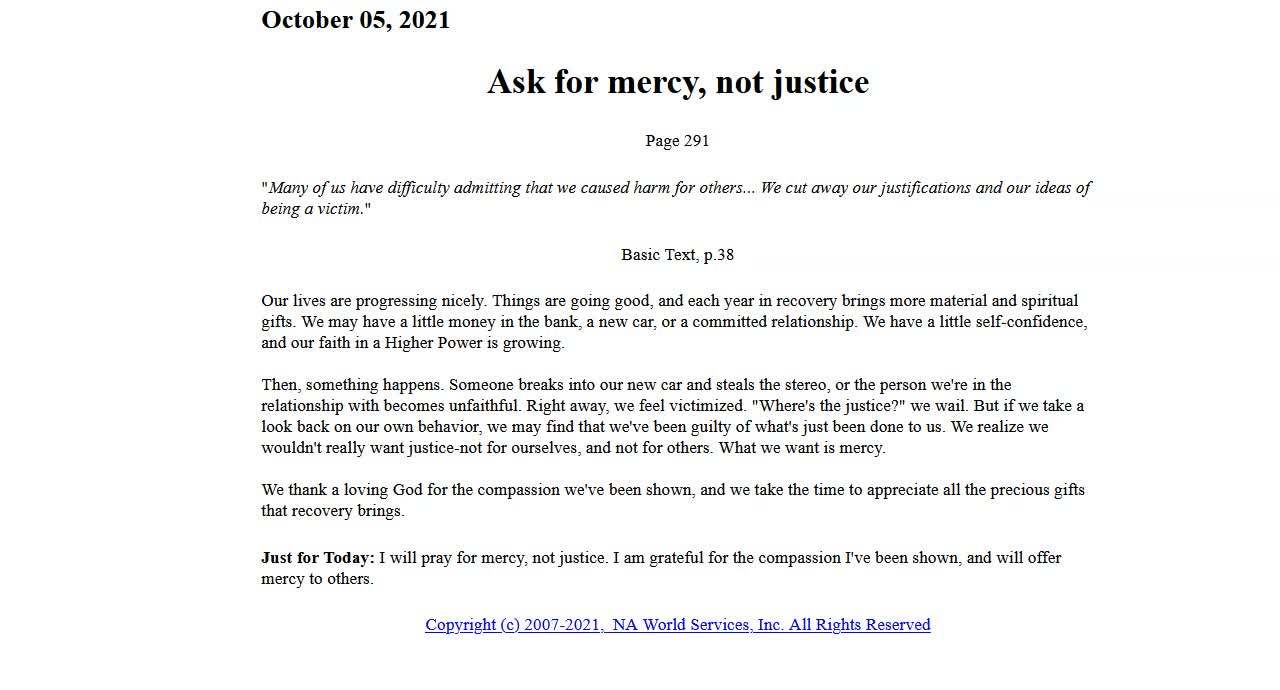 Just for Today - Ask for mercy, not justice