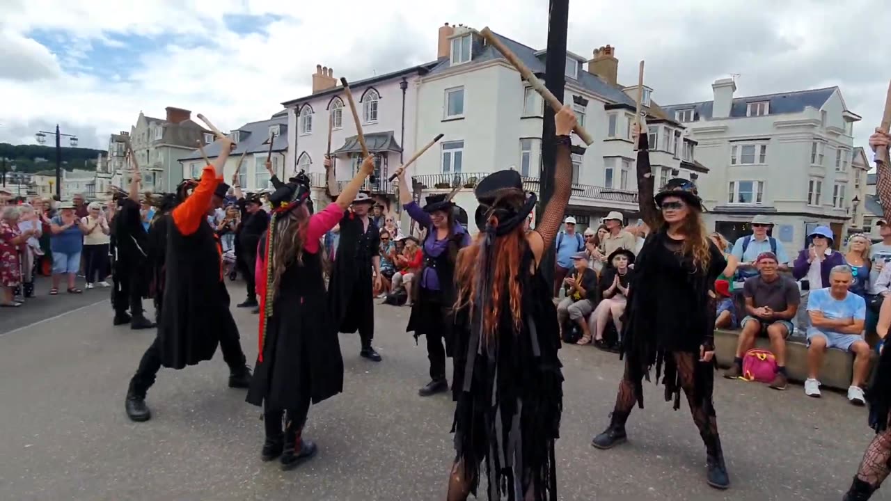 Beltane Border Morris dancing Haccombe with Guests Catseye at Sidmouth Folk Festival 31 July 2022