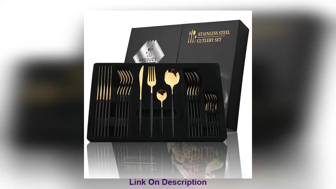 Discount 24Pcs Black Handle Golden Cutlery Set Stainless