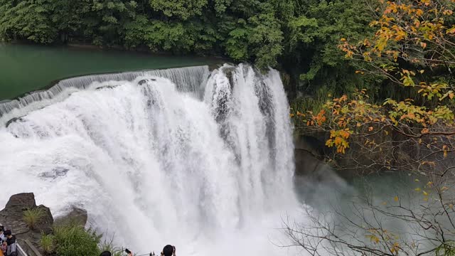 Water falls from a waterfall