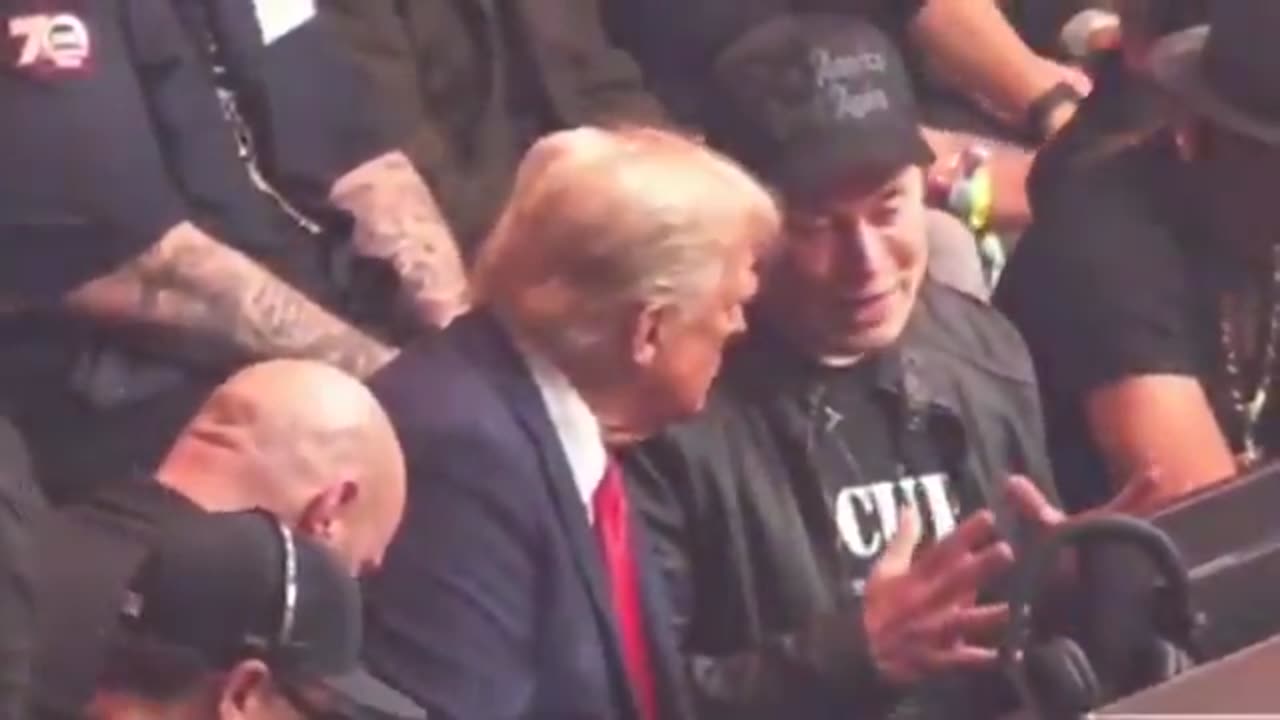 President Trump and Elon Musk having a talk before the UFC fight starts.