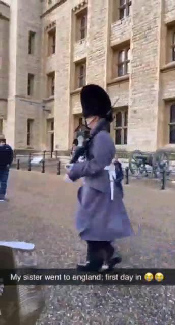 England - Government guard bumps into a child while marching & then walks over him