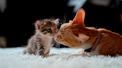 Orange cat and kitten are cute together