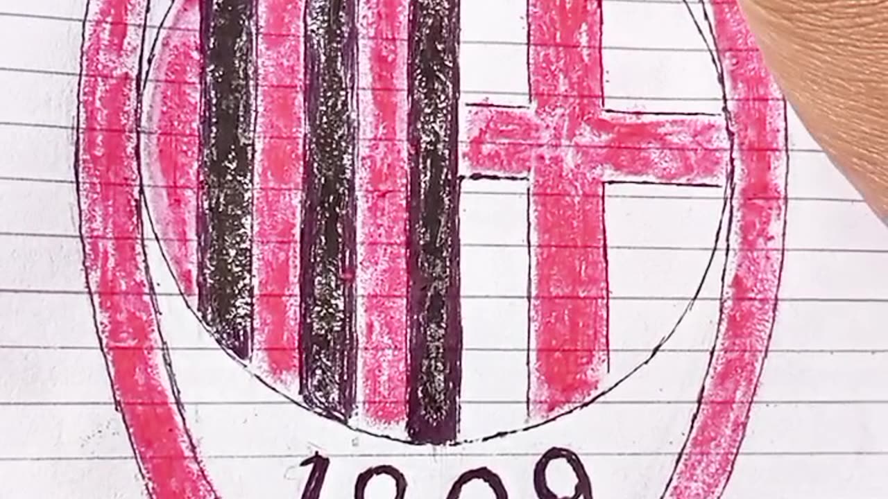 Draw the AC Milan logo football club using pencils and crayons