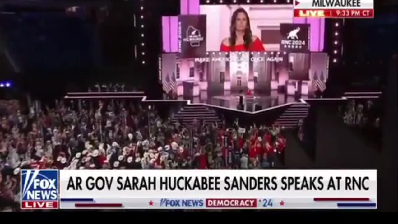 “我一直為能與川普總統站在一起而感到自豪，但我從未像今晚與他站在一起這樣自豪！刺客的子彈，也無法阻止他！”阿肯色州州長薩拉·哈克比·桑德斯在共和黨全國代表大會RNC 2024上的演講