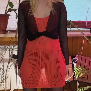 Try on orange Transparent Dress Backlit