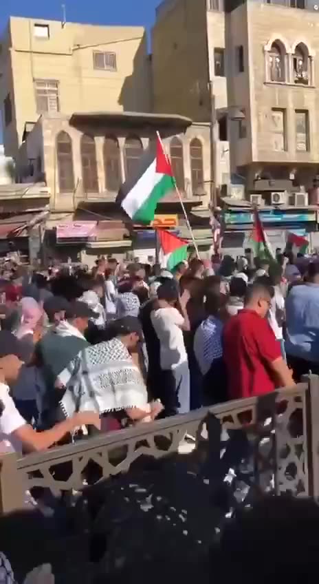 Jordanian and Lebanese with Palestinian flags marching towards Israel after Day of Jihad call