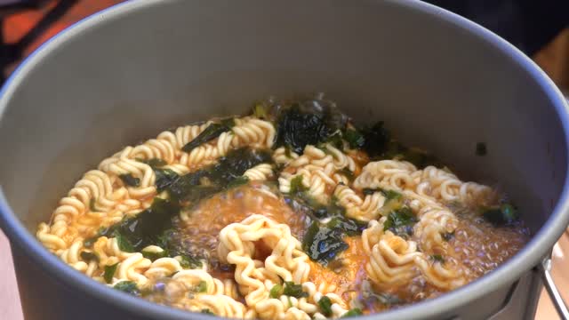 Korean ramen that is boiling deliciously