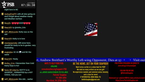 2022-04-07 07:13 EDT - Patriots Soapbox AM: with LadyRWB , MykelJaye & DD