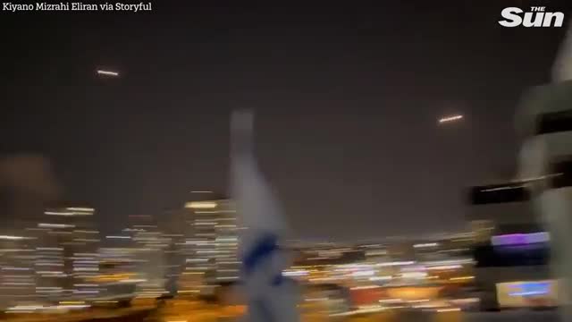 Israel's Iron Dome defence intercepts scores of Gaza rockets in skies above Tel Aviv_Cut