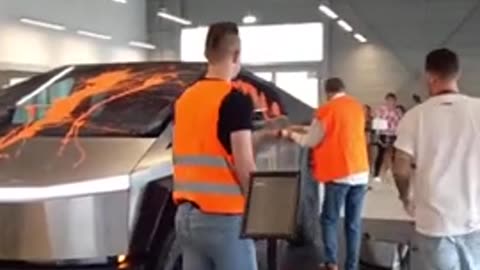 Odd. Climate Crazies Throw Paint On Electric Cybertruck