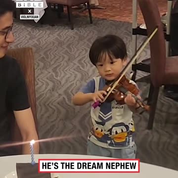 3 year old plays the violin for uncles birthday